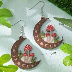 Wooden mushroom earrings